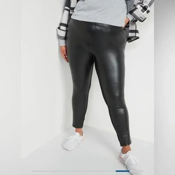 NWT Old Navy High-Waisted Faux-Leather Front-Panel Leggings - Picture 7 of 8